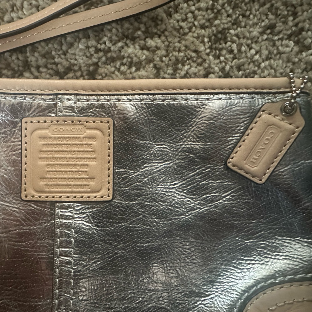 COACH Silver and Tan Women's Wristlet - NWT - Picture 2 of 6